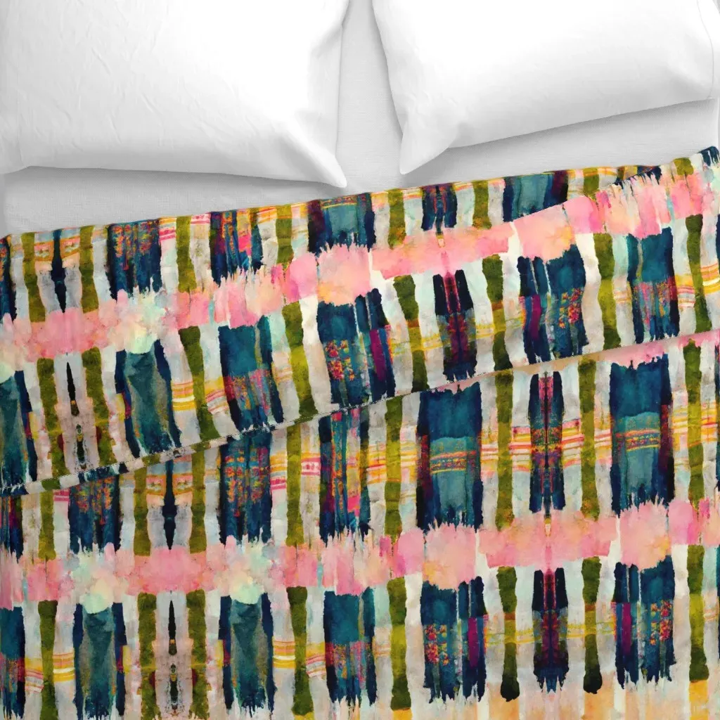 Teal and Blush Yellow Stripes Duvet Cover - Teal alternate view