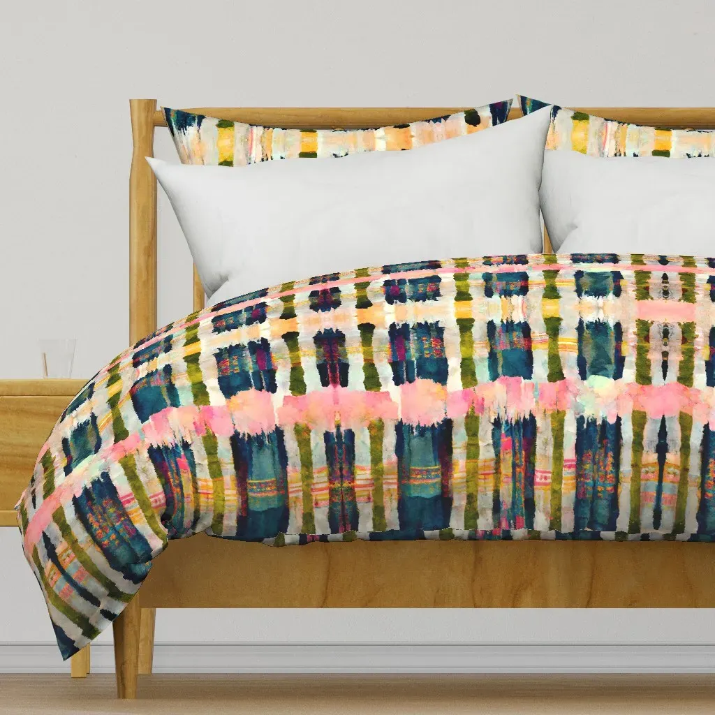 Teal and Blush Yellow Stripes Duvet Cover - Teal product