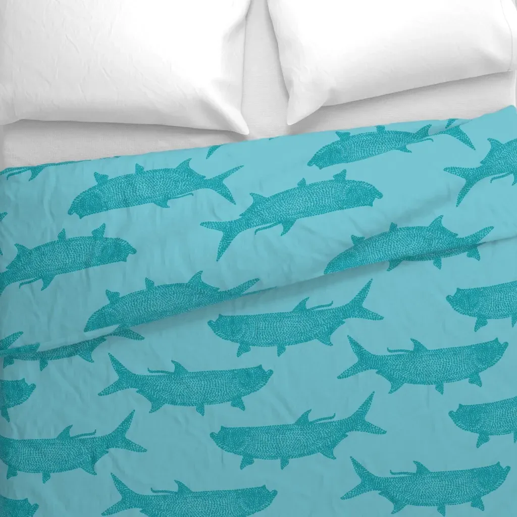 Teal and Turquoise Tarpon Duvet Cover - Teal alternate view