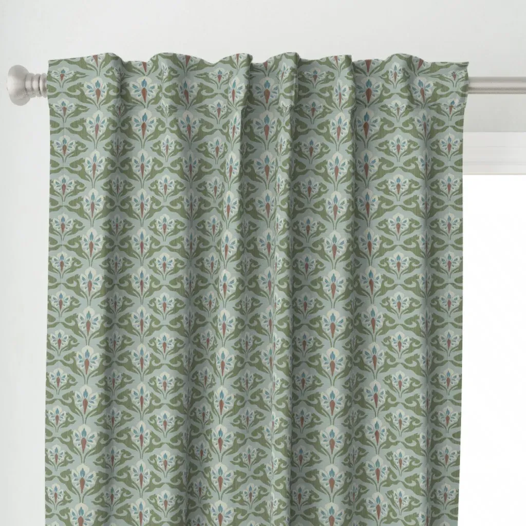 Teal Art Nouveau Textured Curtain Panel - Blue alternate view