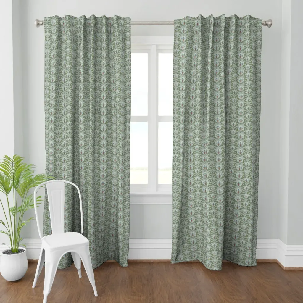 Teal Art Nouveau Textured Curtain Panel - Blue product