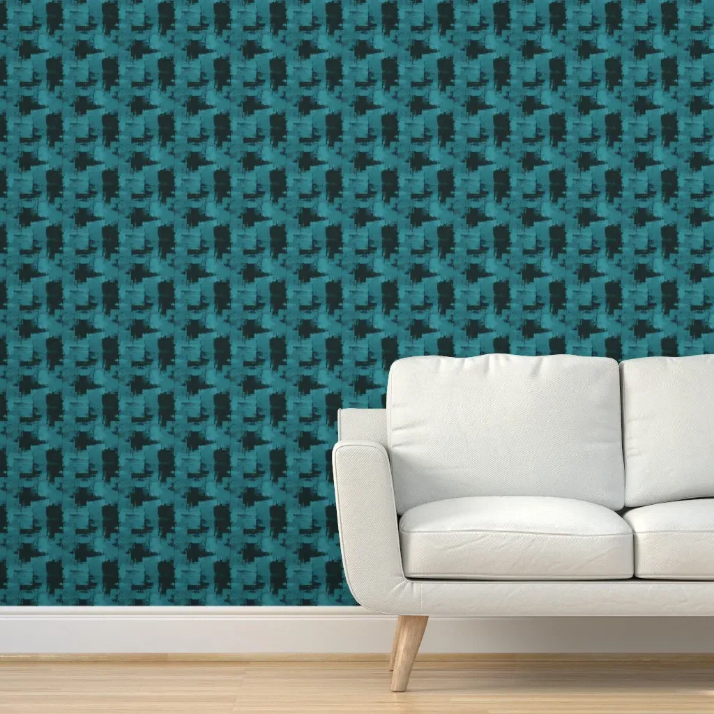 Teal & Black Distressed Paint Peel and Stick Wallpaper - Teal product
