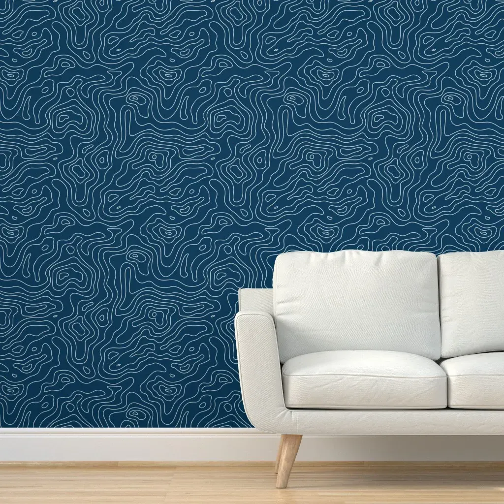 Teal Blue & White Stripes Topographic Peel and Stick Wallpaper product