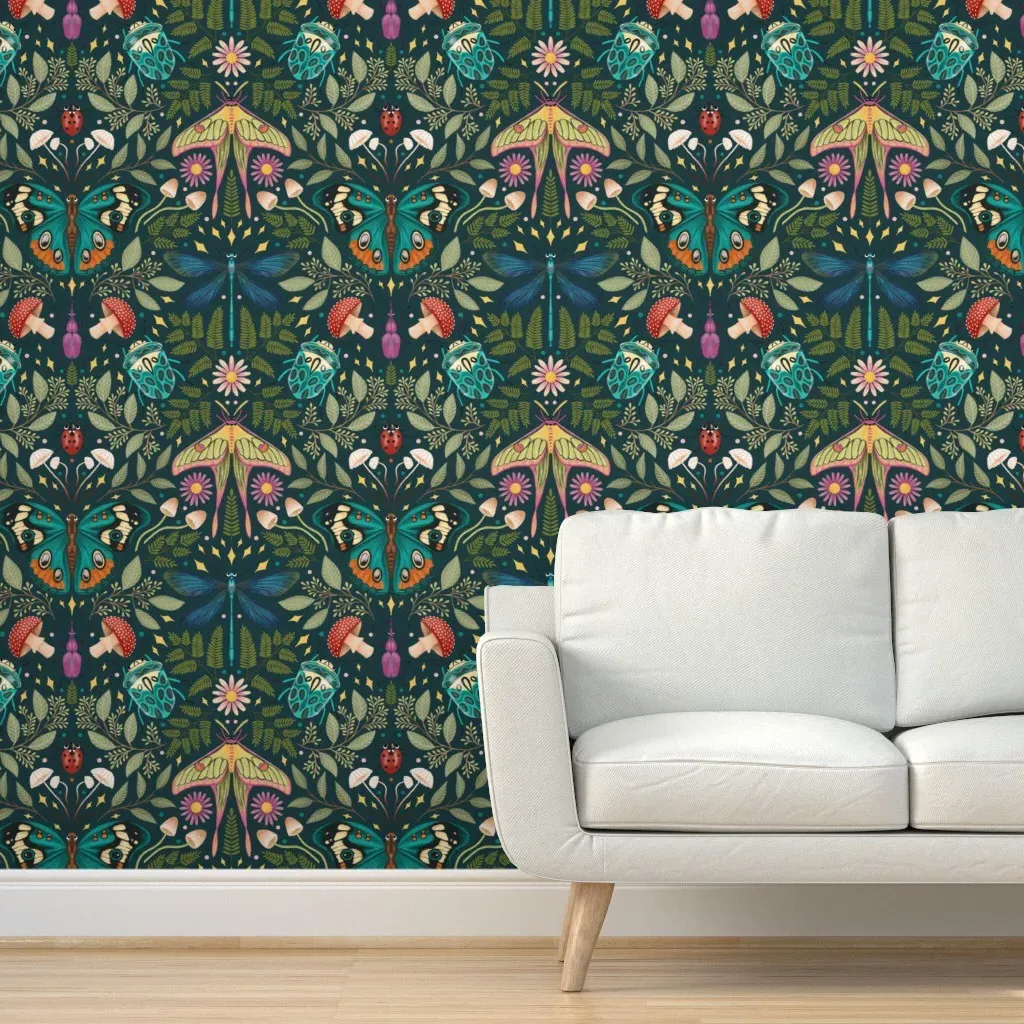 Teal Doodle Bugs Large Peel and Stick Wallpaper - Teal product
