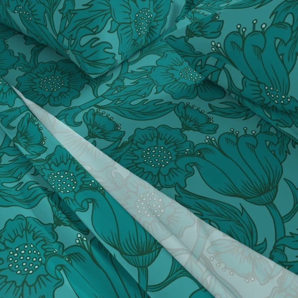 Teal Floral Flourish Queen Sheet Set alternate view