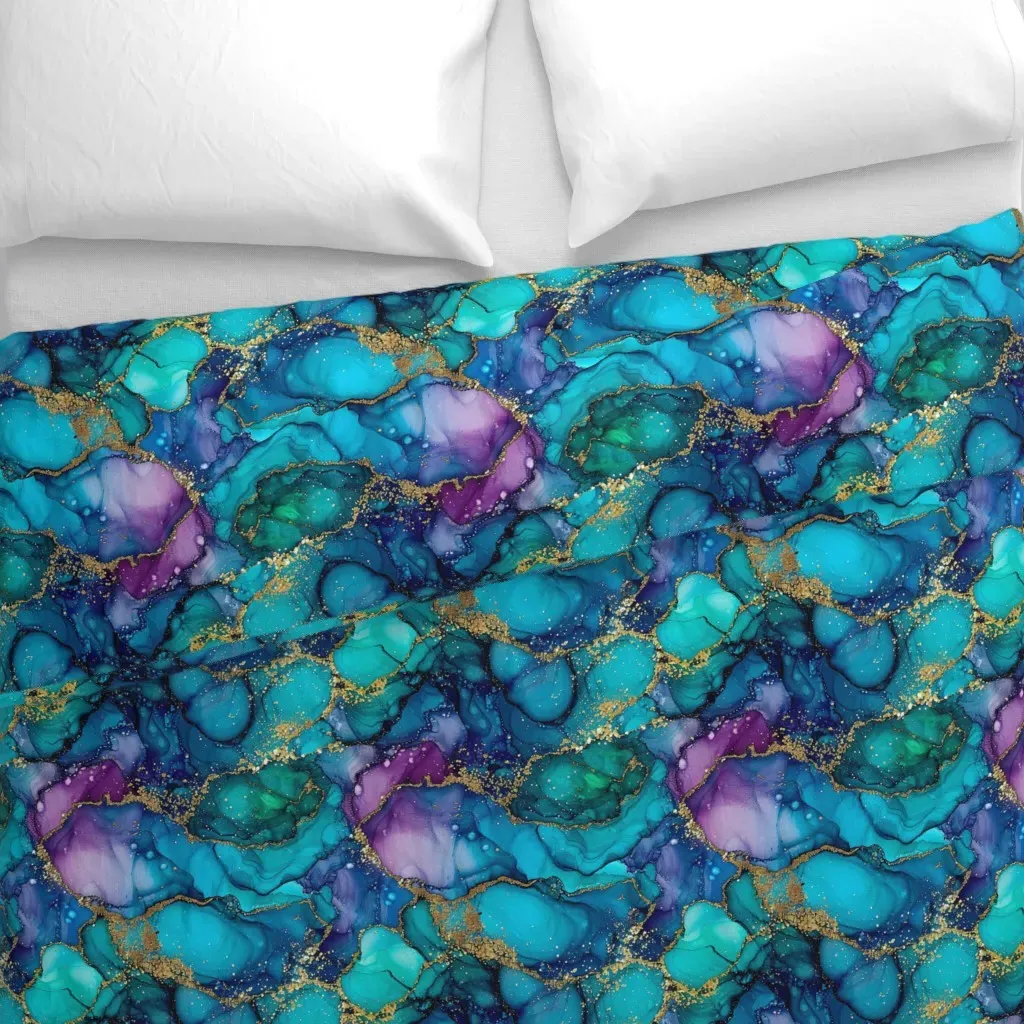 Teal Glitter Alcohol Ink Duvet Cover - Teal alternate view