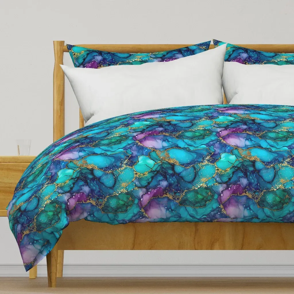 Teal Glitter Alcohol Ink Duvet Cover - Teal product