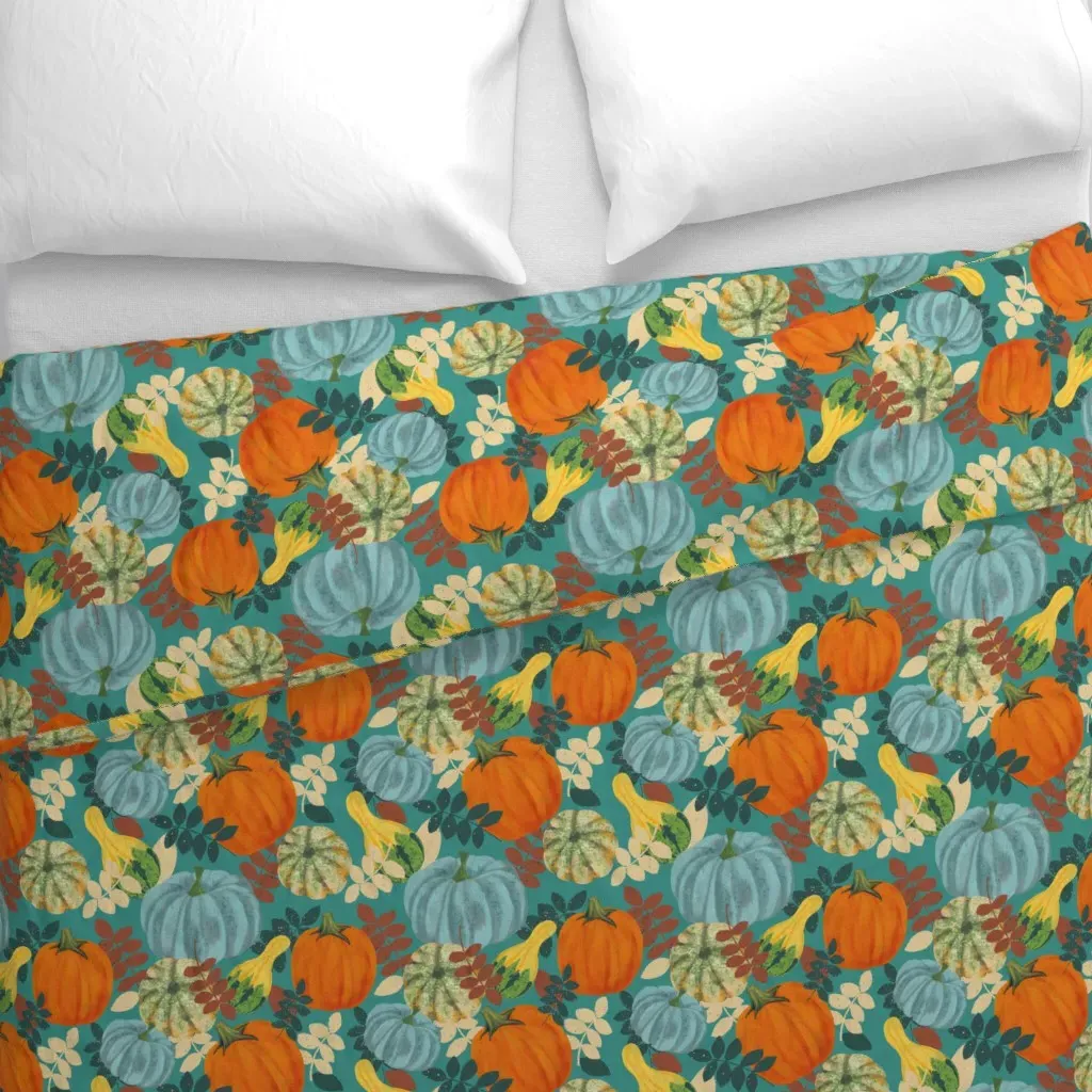 Teal In Autumn Large Duvet Cover - Orange alternate view