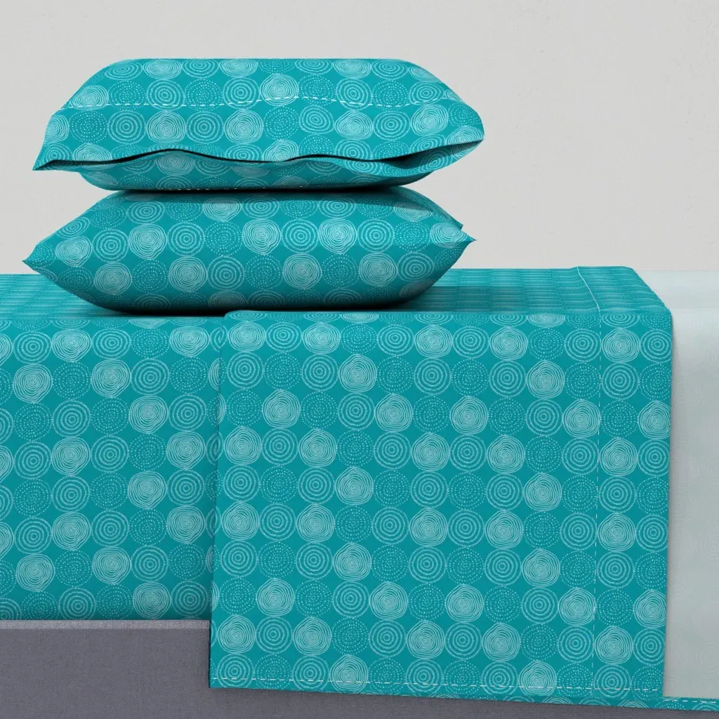 Teal Tree Rings Woodland Critters Queen Sheet Set - Teal product