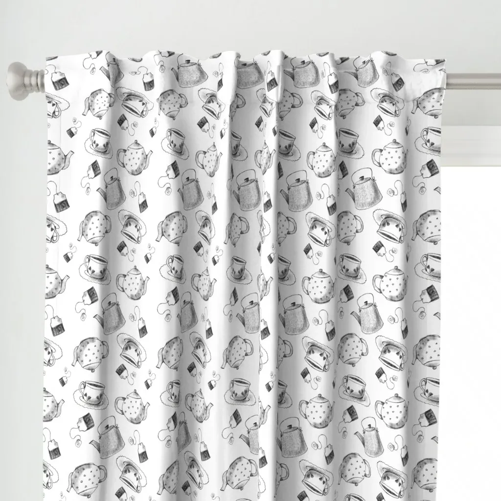Teapot & Tea Cups Garden Curtain Panel - Grey alternate view