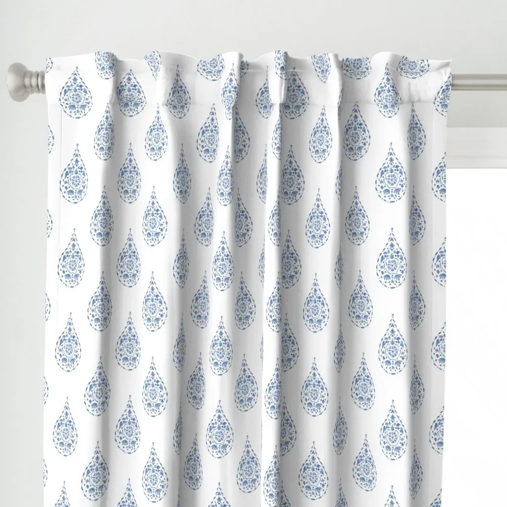 Teardrop Paisley Curtain Panel - Blue alternate view