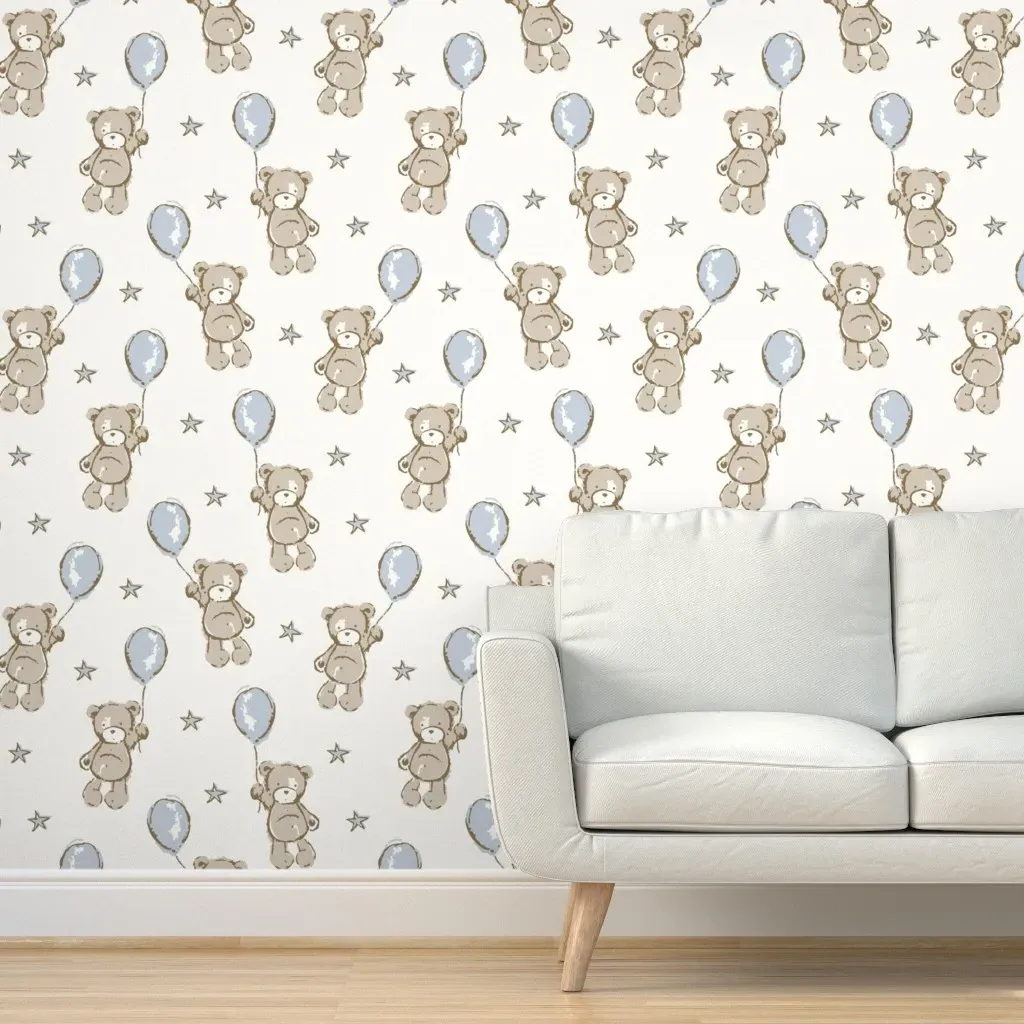 Teddy Bear Balloons Peel and Stick Wallpaper - Beige product