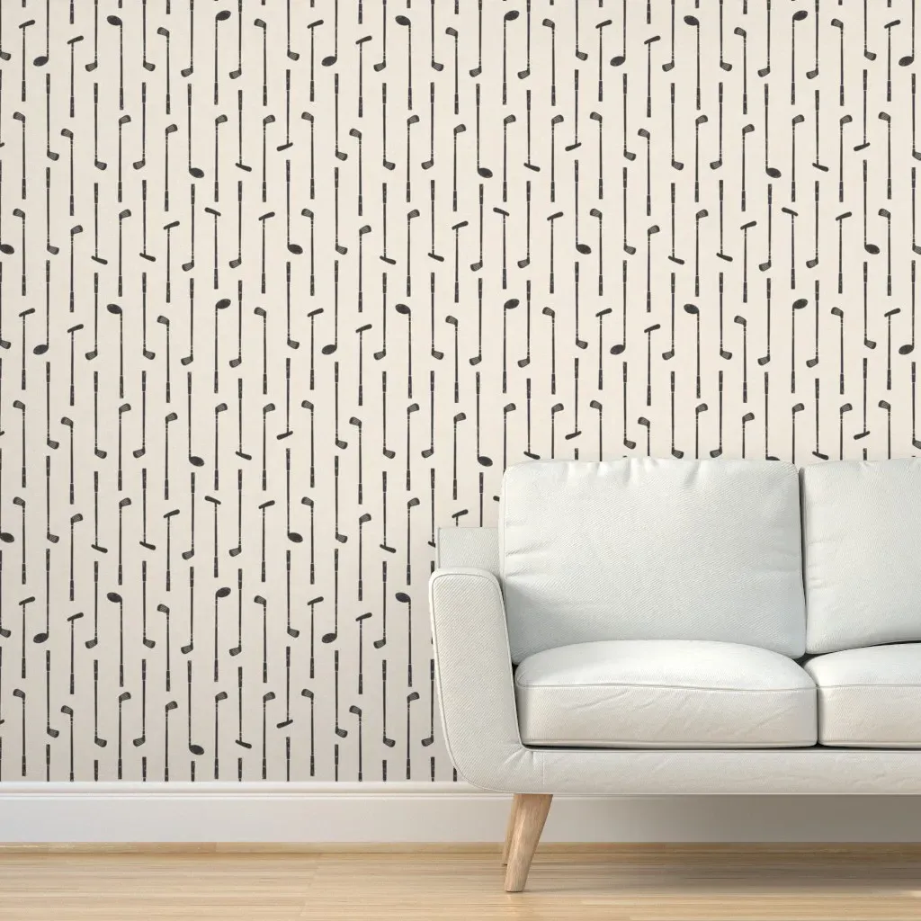 Tee Time Golf Clubs Large Scale Peel and Stick Wallpaper - Cream Charcoal product