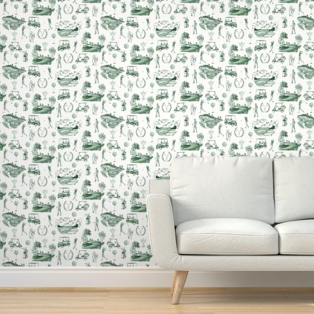 Tee Time Toile Large Scale Peel and Stick Wallpaper - Sage Green product