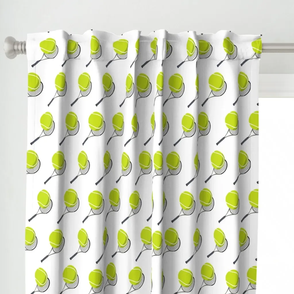 Tennis Ball & Racket Curtain Panel - Lime Green alternate view