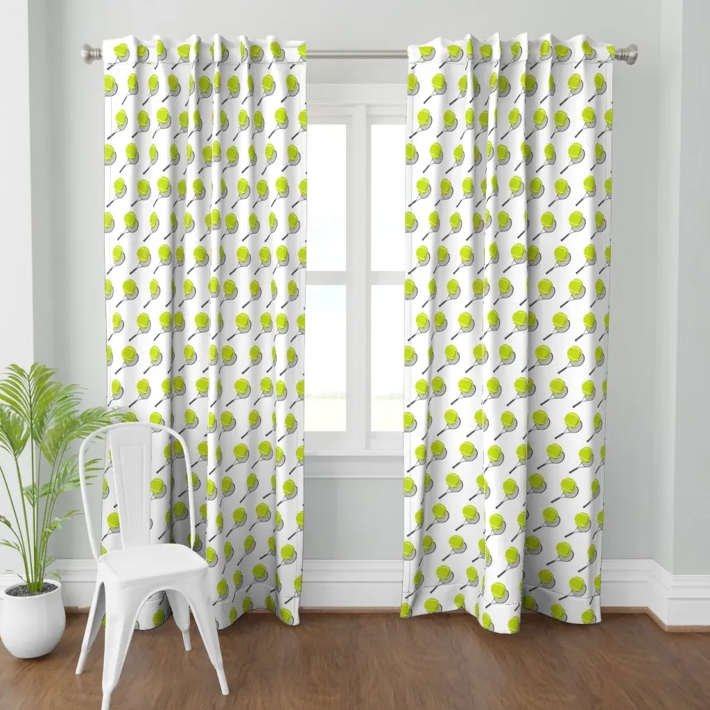 Tennis Ball & Racket Curtain Panel - Lime Green product