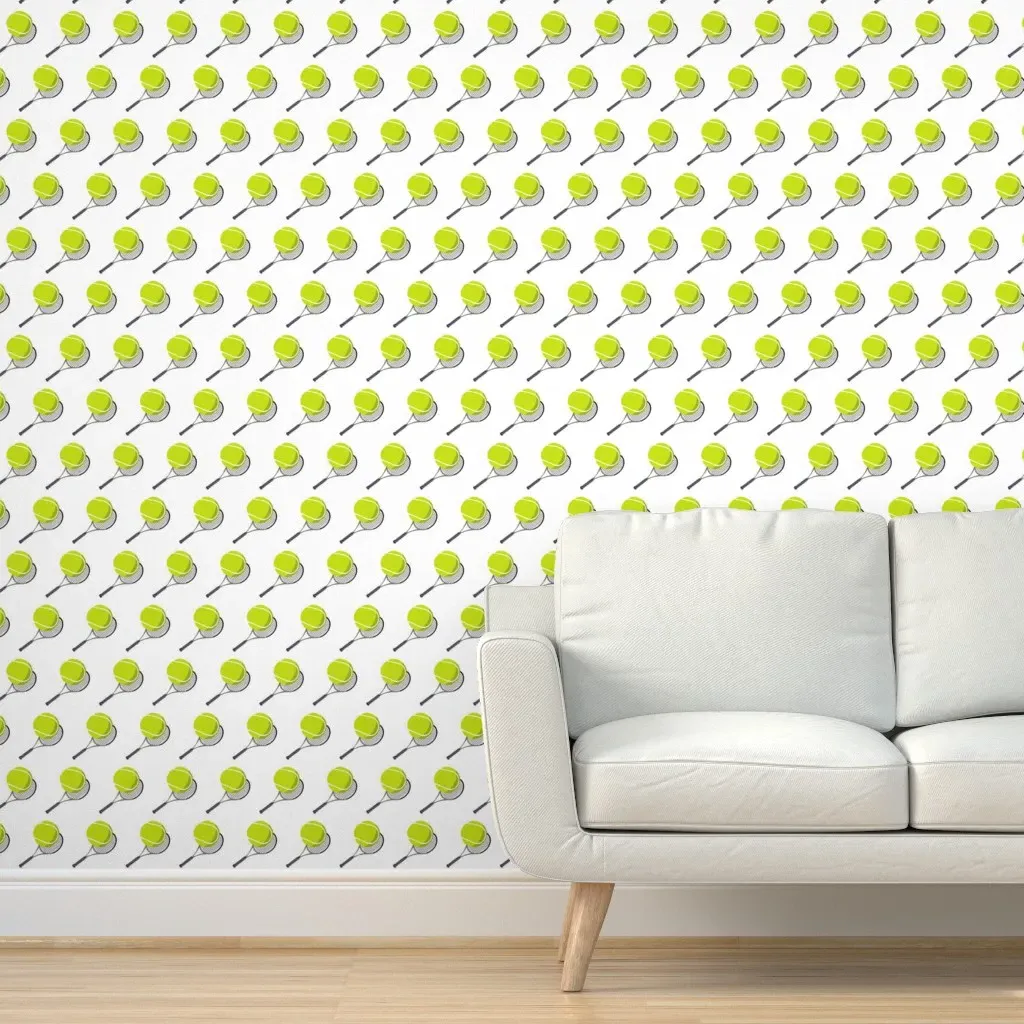 Tennis Ball & Racket Pattern Peel and Stick Wallpaper - Lime Green product