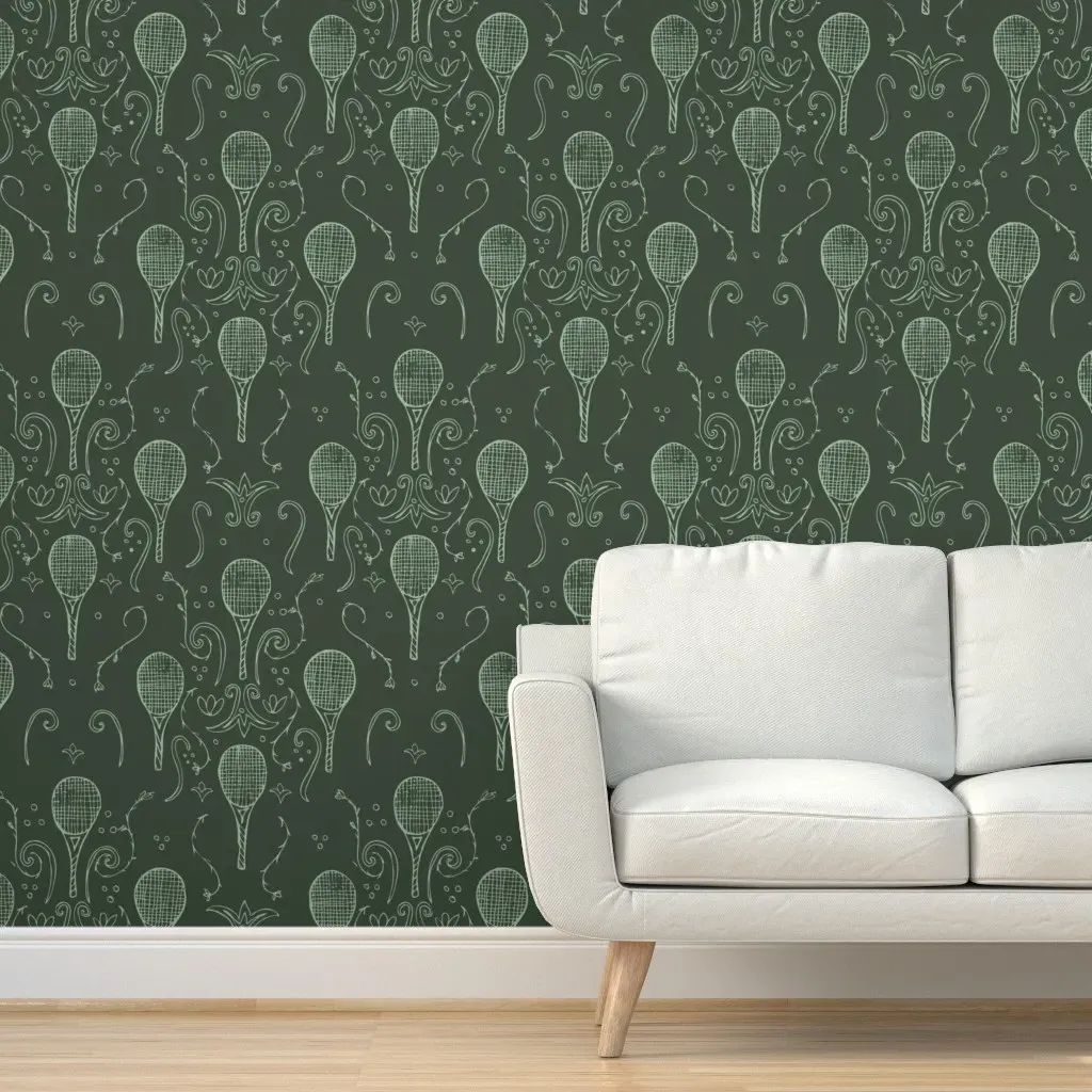Tennis Racket Art Nouveau Damask Floral Peel and Stick Wallpaper - Sage Green product