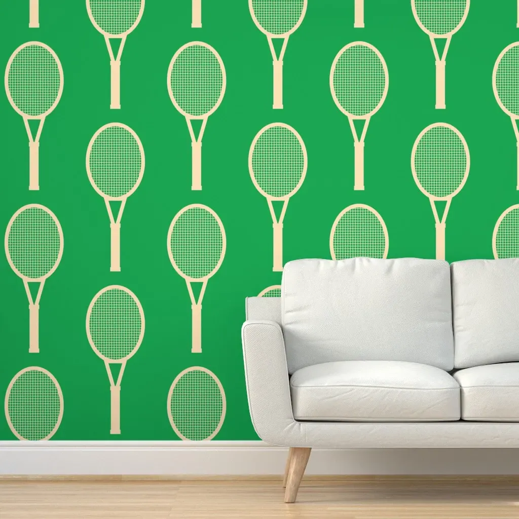 Tennis Rackets Bold Retro Peel and Stick Wallpaper - Pale Yellow product