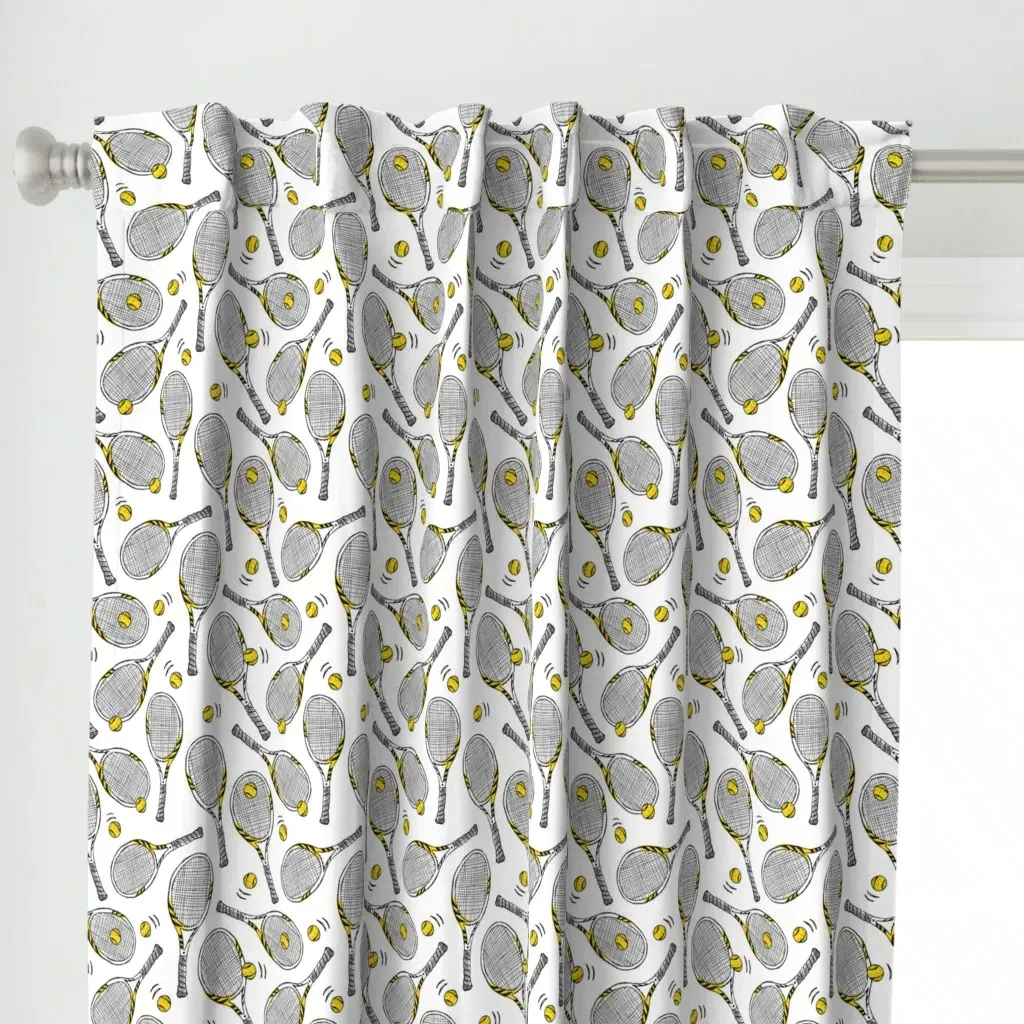Tennis Rackets Sport Curtain Panel - Yellow alternate view