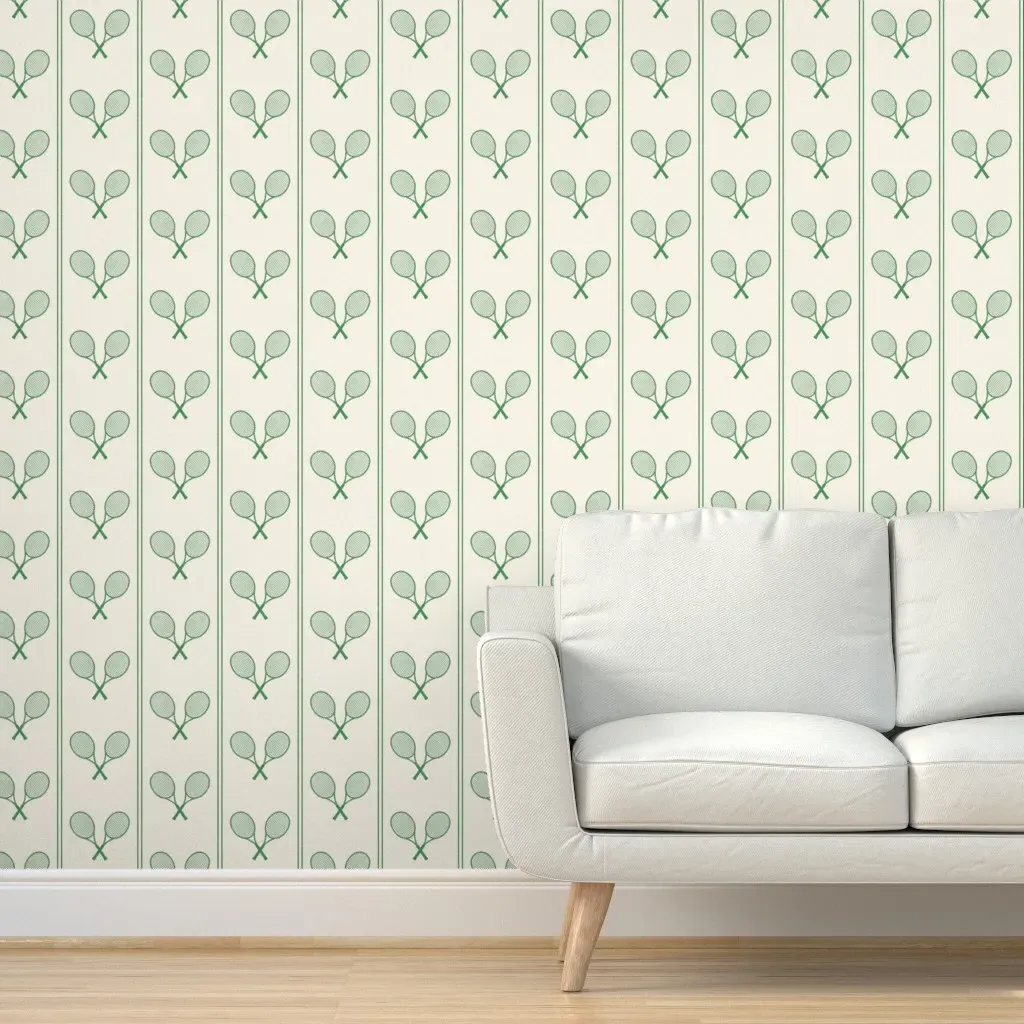 Tennis Racquets Vertical Stripes Peel and Stick Wallpaper - Green product