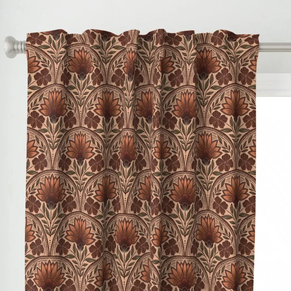 Terracotta Blossoms Curtain Panel - Terracotta alternate view