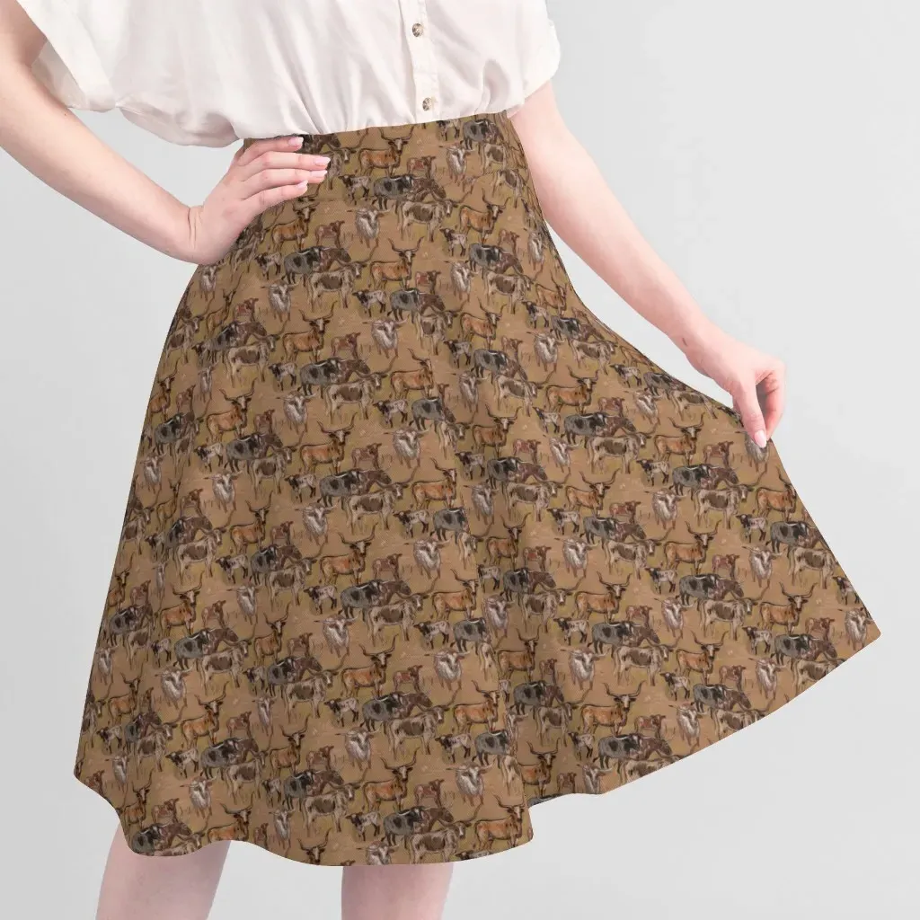 Texas Longhorn Cattle Print Fabric - Beige alternate view