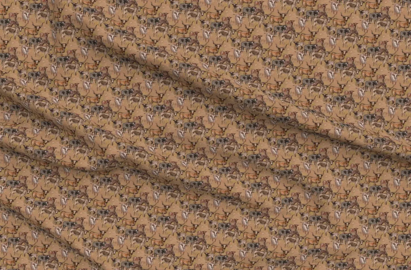 Texas Longhorn Cattle Print Fabric - Beige product