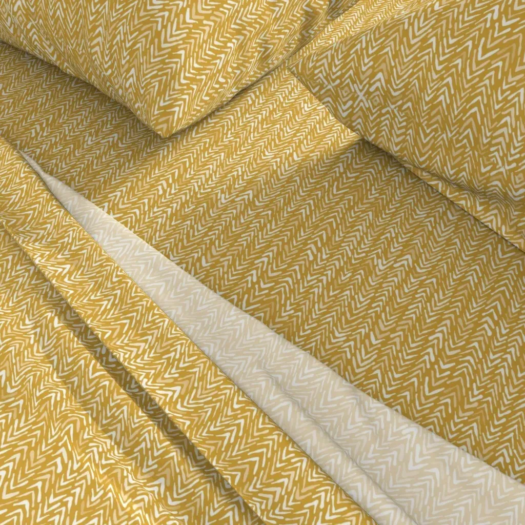 Textural Herringbone Queen Sheet Set - Golden Yellow alternate view