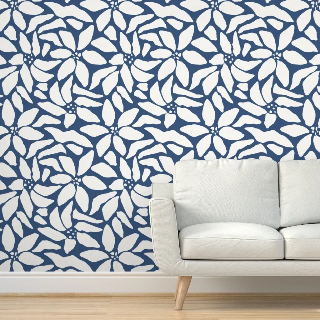 Textured Abstract Floral Peel and Stick Wallpaper - Cobalt Blue, White product