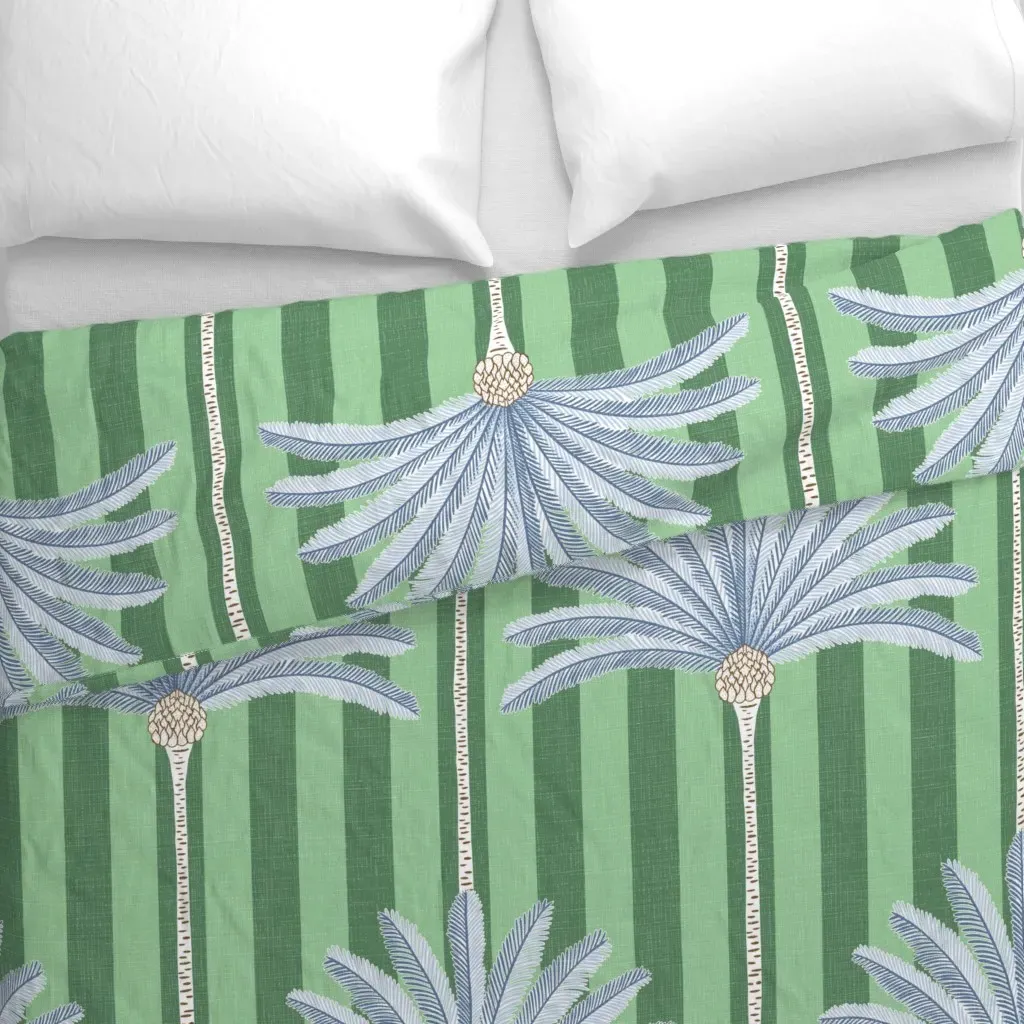 Textured Cabana Palm Stripes Duvet Cover - Green alternate view