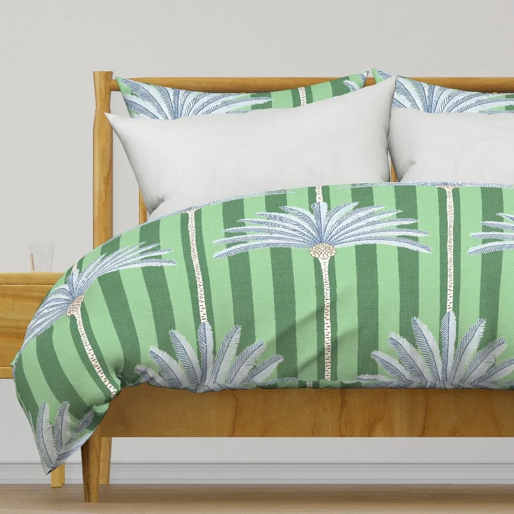 Textured Cabana Palm Stripes Duvet Cover - Green product