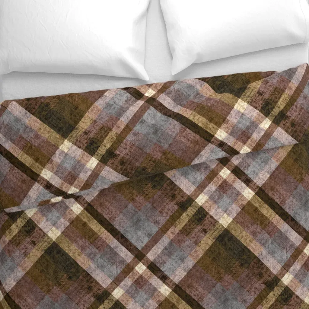 Textured Diamond Tartan Plaid Duvet Cover - Brown alternate view