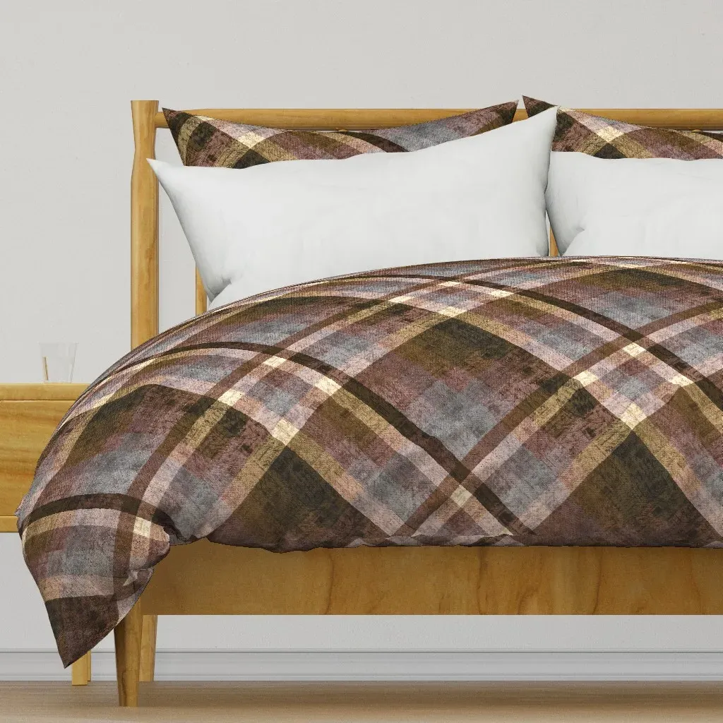 Textured Diamond Tartan Plaid Duvet Cover - Brown product