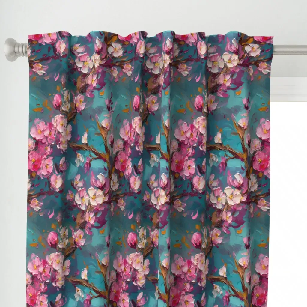 Textured Impasto Cherry Curtain Panel - Pink alternate view