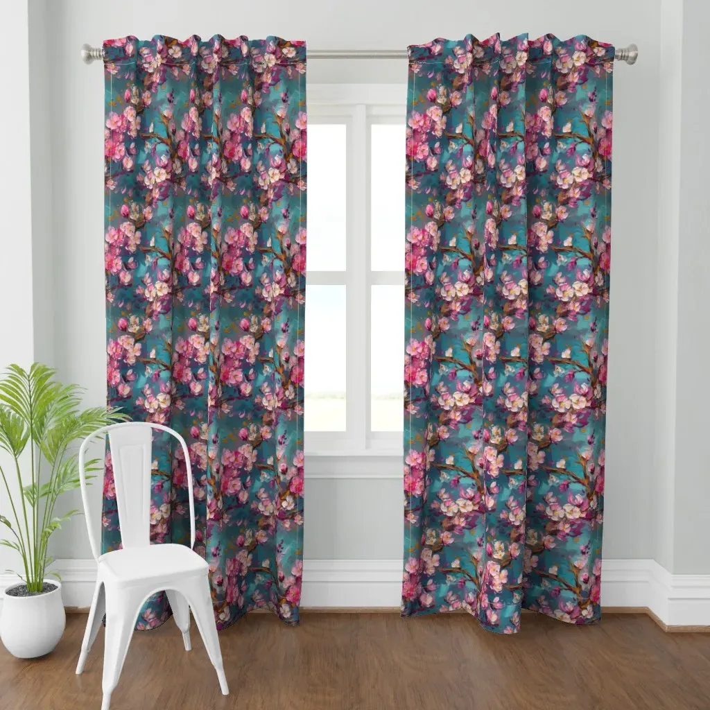 Textured Impasto Cherry Curtain Panel - Pink product