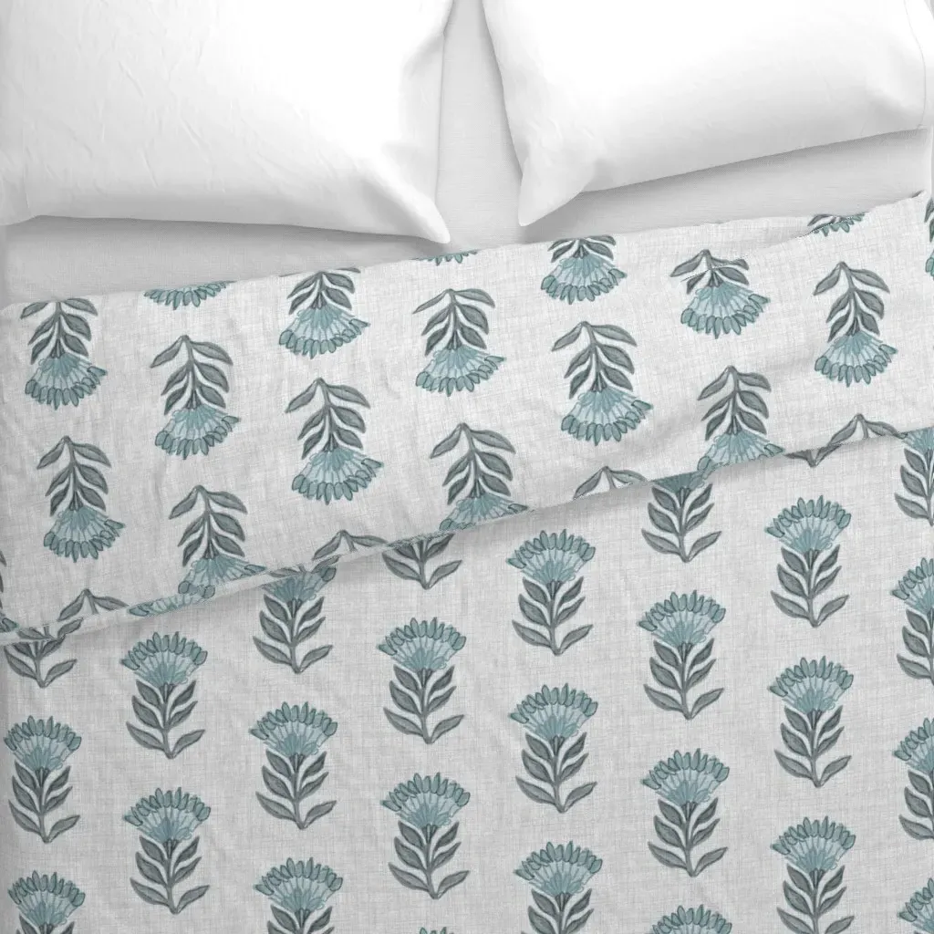 Textured Linen Floral Duvet Cover - Blue alternate view