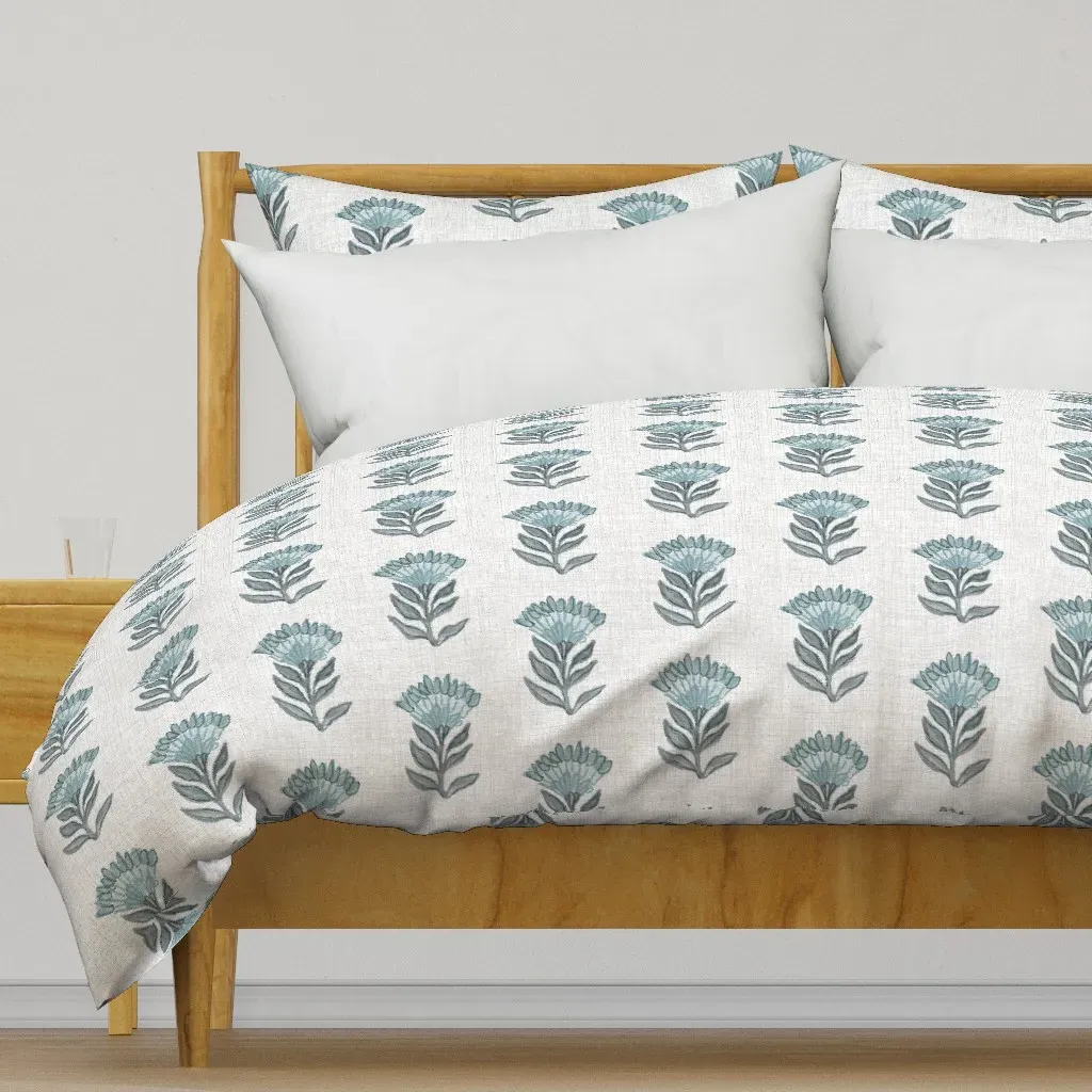 Textured Linen Floral Duvet Cover - Blue product