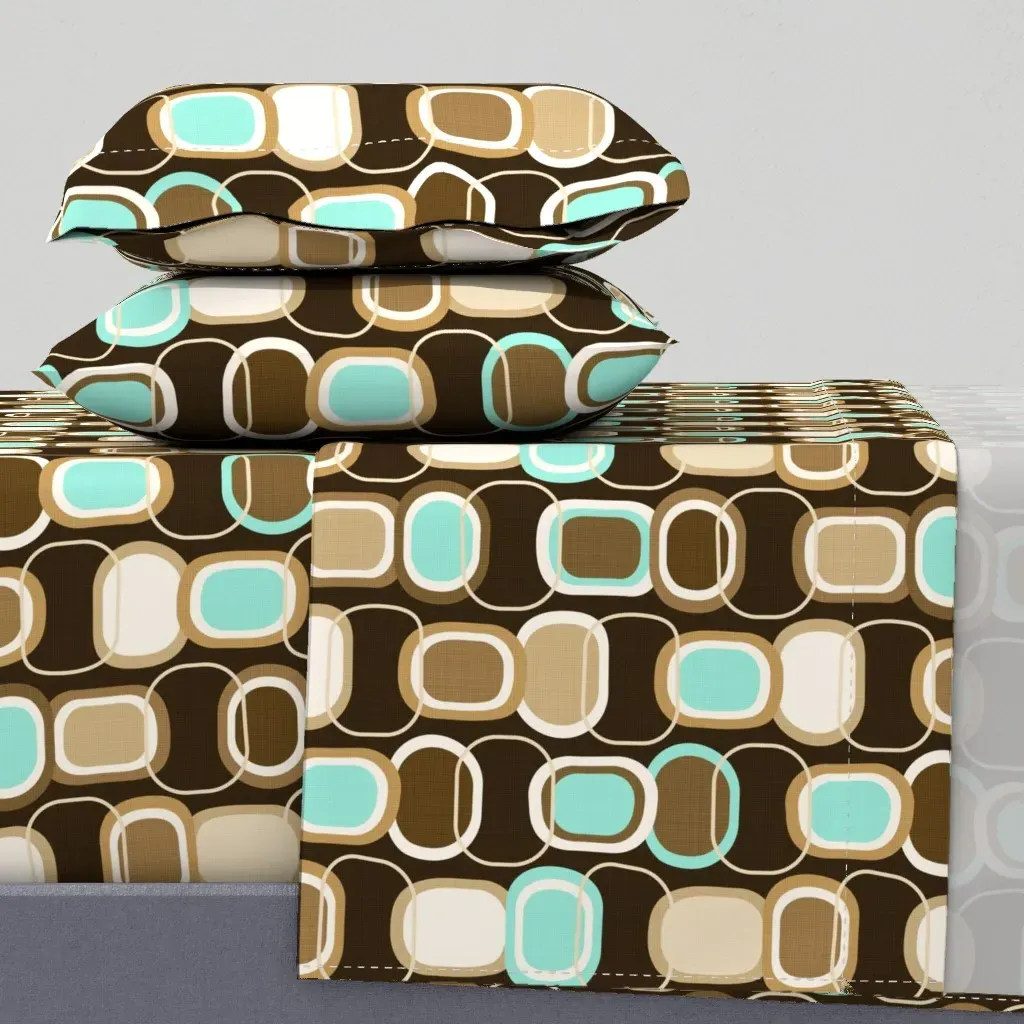 Textured MCM Rounded Rectangles King Sheet Set - Aqua Blue, Brown product