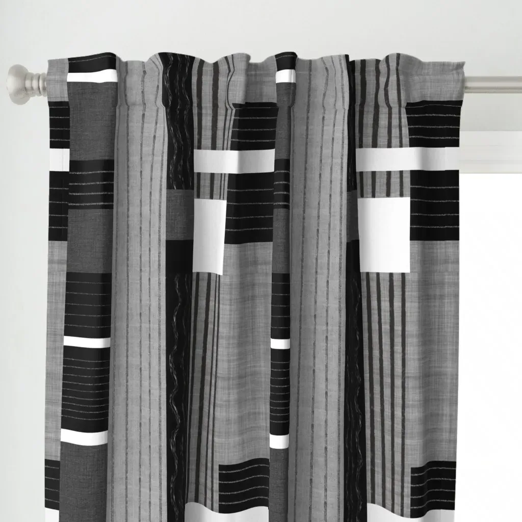 Textured Patchwork Curtain Panel - Black alternate view