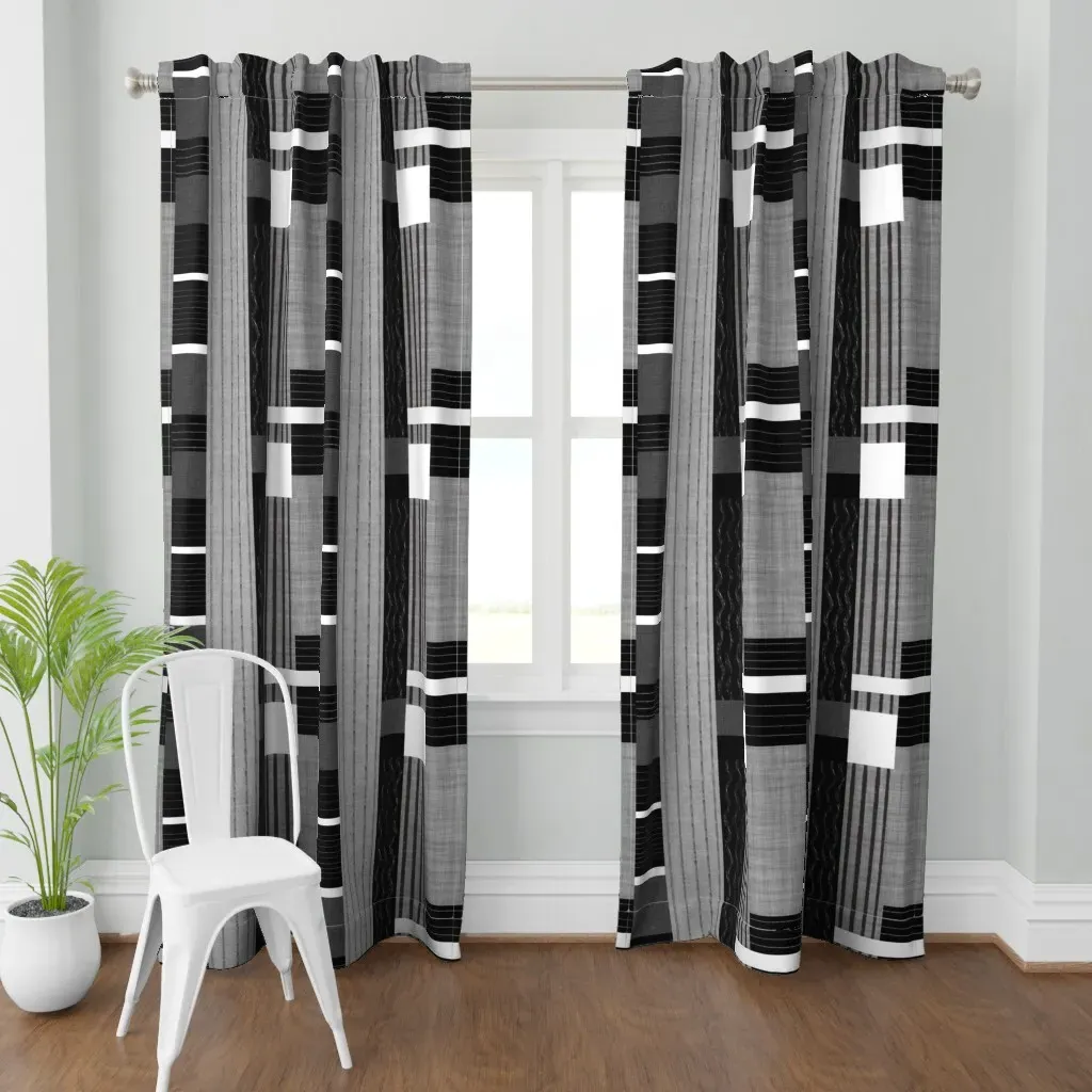Textured Patchwork Curtain Panel - Black product