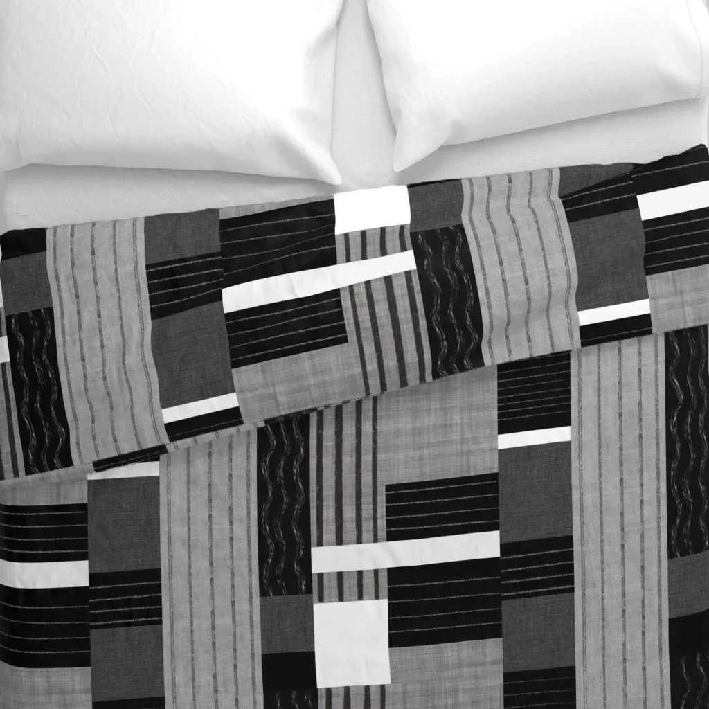 Textured Patchwork Duvet Cover - Black alternate view
