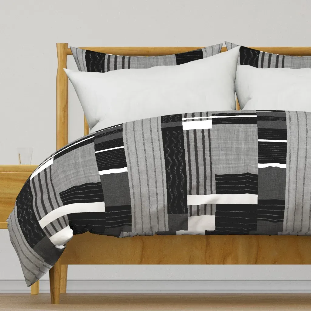 Textured Patchwork Duvet Cover - Black product