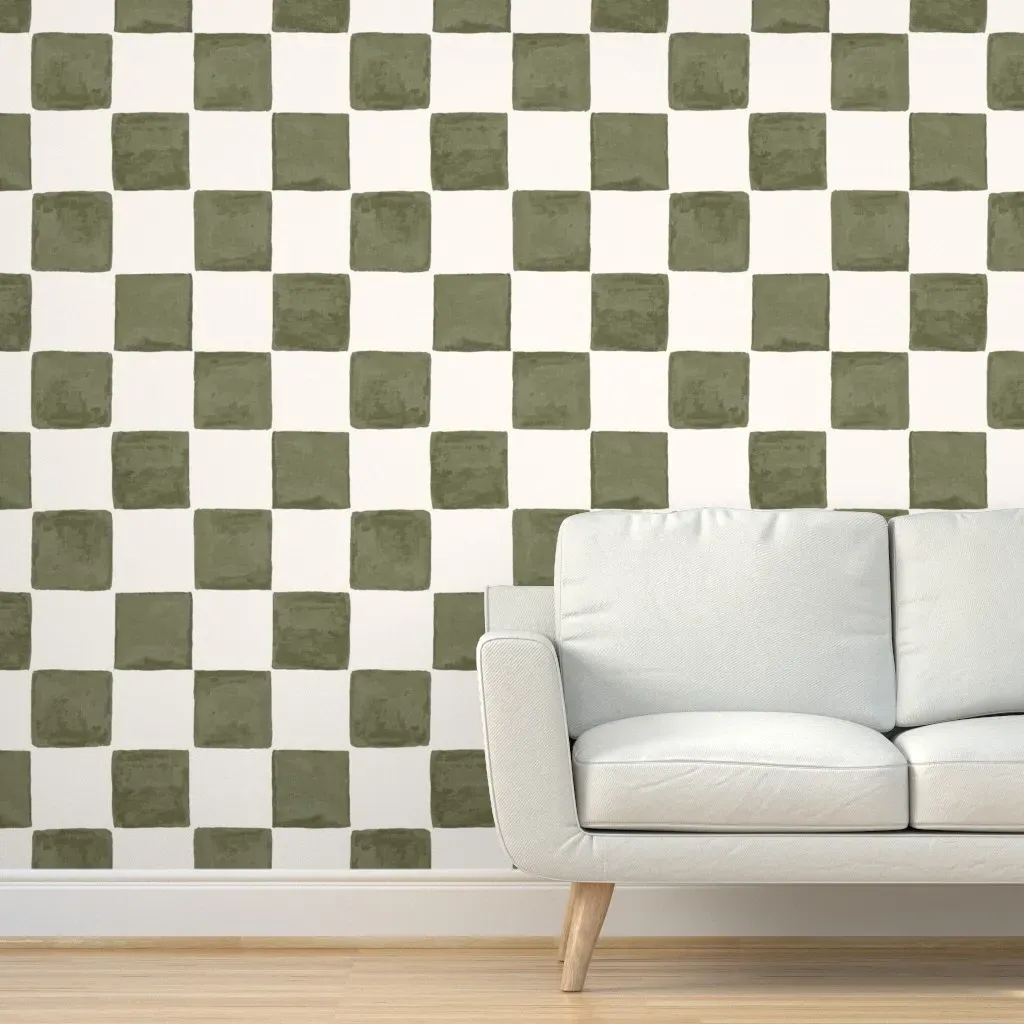 Textured Watercolor Checks Large Scale Peel and Stick Wallpaper - Sage Green product