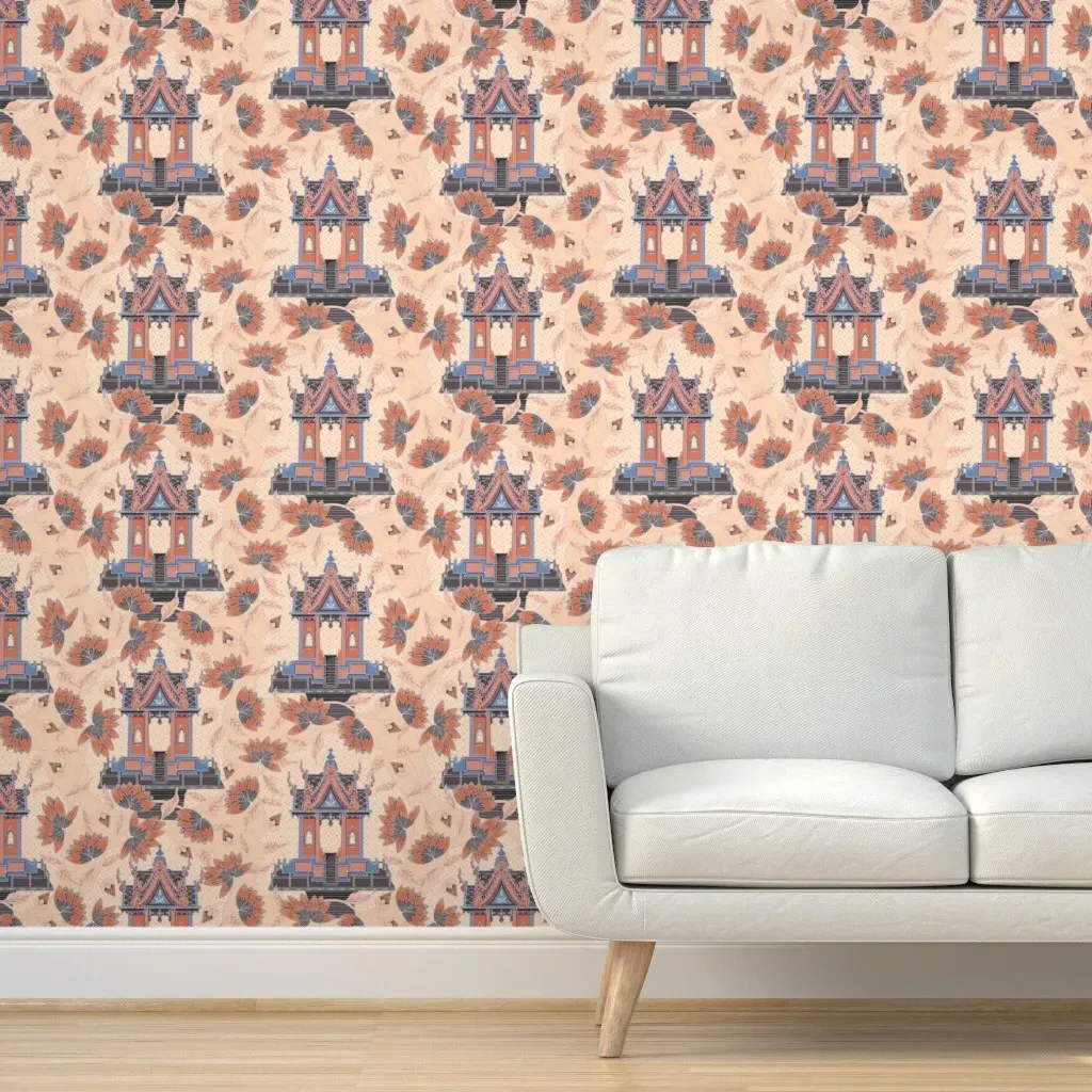 Thai Spirit House Batik Peel and Stick Wallpaper - Burnt Orange product