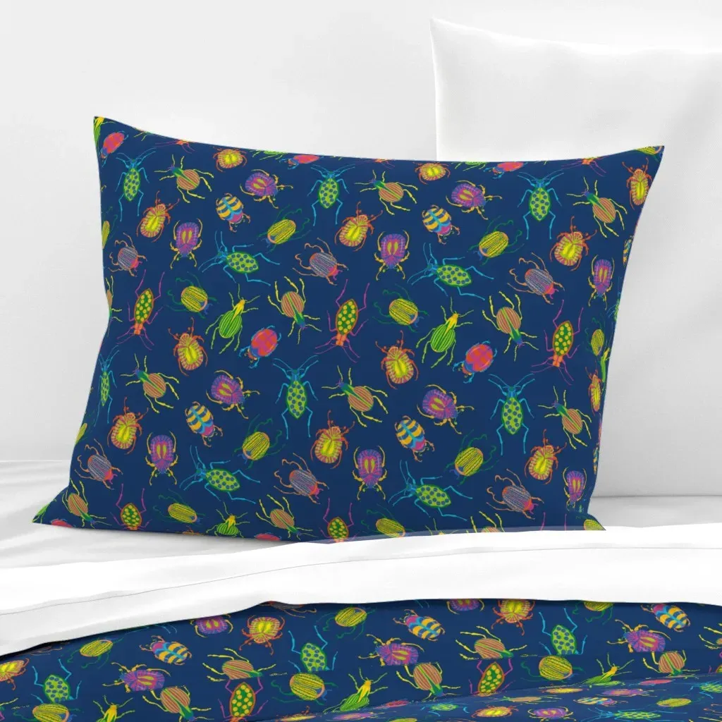The Beetles On Blue Standard Knife Edge Cushion Cover - Dark Blue, Cotton Sateen product