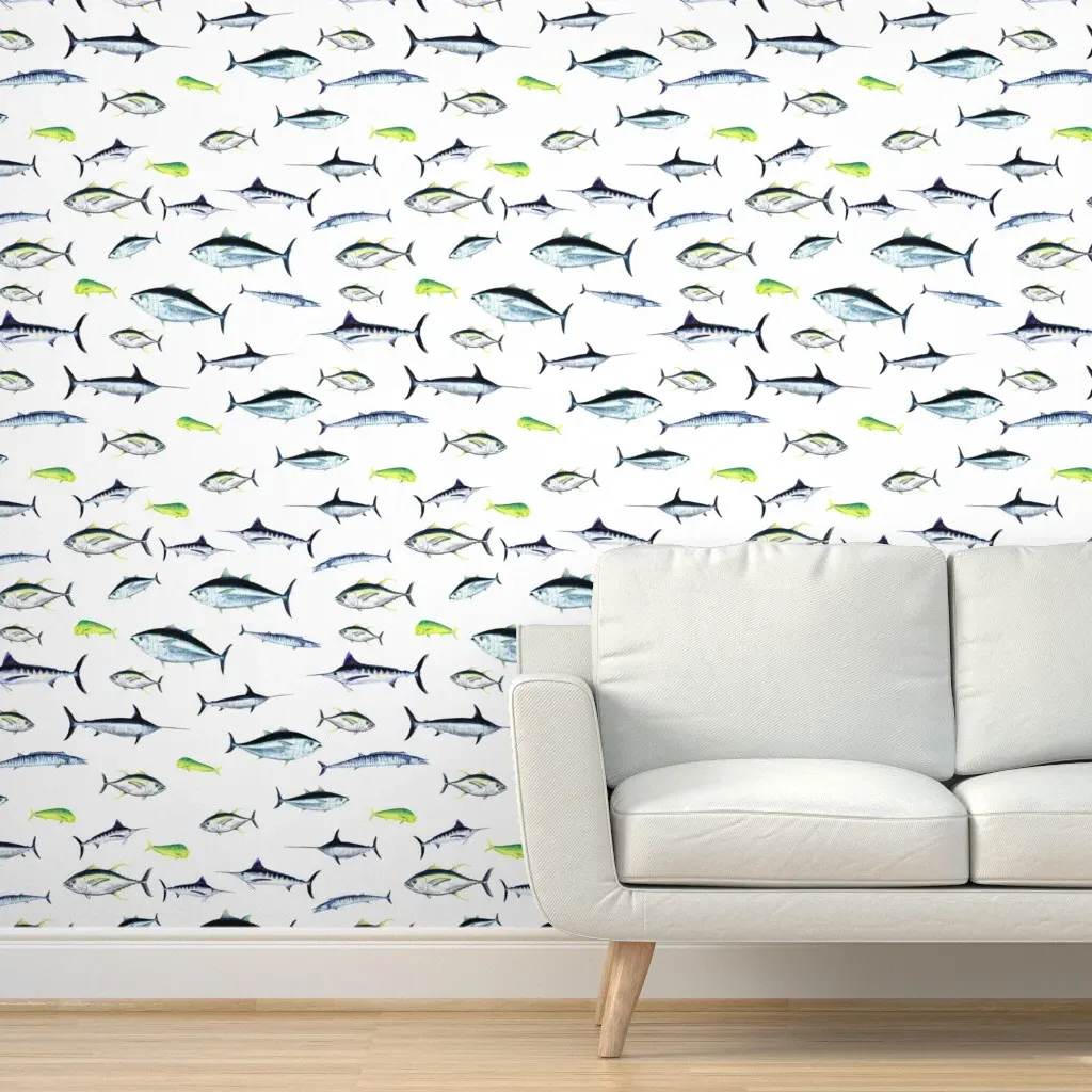 The Fish Jam Predators Of The Atlantic Ocean Peel and Stick Wallpaper - Blue product