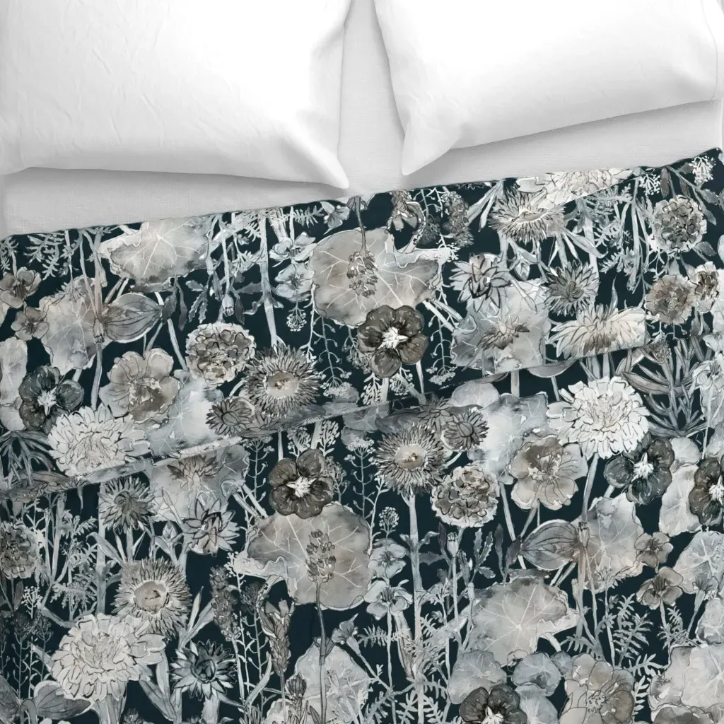 The Flowers In My Vegetable Duvet Cover - Gray alternate view