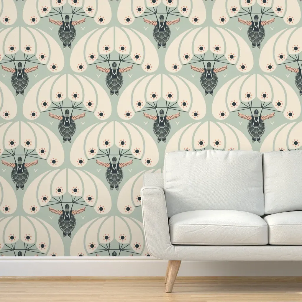 The Flying Turtle Peel and Stick Wallpaper - Teal product