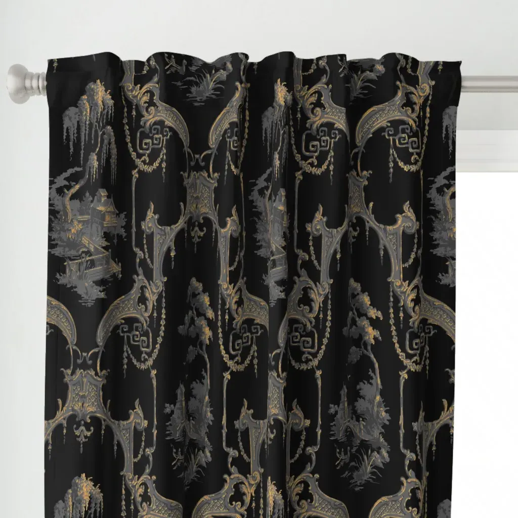 The Hawes Chinoiserie Curtain Panel - Black alternate view